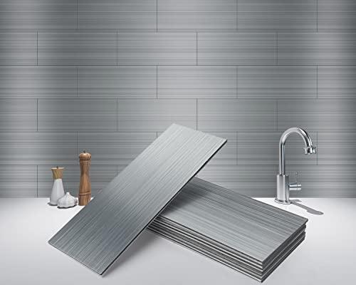Art3d 4" x 12" Peel and Stick Stainless Steel Metal Tile for Kitchen, Subway Backsplash (15 Pack)
