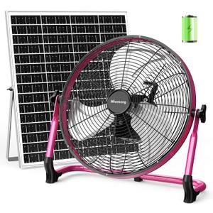 18 Solar Powered Floor Fan, 40W Cordless Fan Outdoor, Long Lasting Battery Operated and Strong Airflow, USB Output, 360 Tilt, Quiet, Wireless, For Camping Travel Home Garage RV Patio, Large Fan