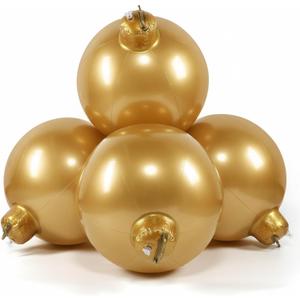 Jetec 4 in 1 17.7 Inch Giant Inflatable Christmas Ball PVC Christmas Ornaments Ball Connected and Fixed Outdoor Indoor Decorations Xmas Blow up Ball for Yard Lawn Holiday (Gold)