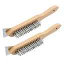MAXMAN Stainless Steel Wire Scratch Brush, 12 Inch Wooden Handle Wire Brush with Metal Scraper, Heavy Duty Wire Brushes for Cleaning Rust, Paint Scrubbing, Dust and Other Hard Surfaces 2 Pieces