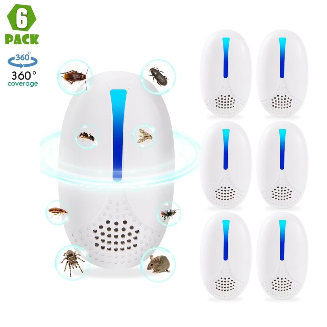 2025 Upgraded Version Ultrasonic Repeller Indoor, Mouse Traps Repellent Plug in, Pest Control, Repellent Roach, Rodent, Mouse, Bugs, Mosquito, Spider, Ant for Home, Kitchen, Office, Warehouse 6 Packs