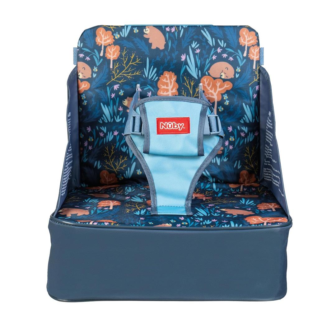 Nuby Easy Go Booster Seat - Travel Booster Seat for Babies and Toddlers with 3-Point Harness - 9+ Months - Bear Print (Multi Color)
