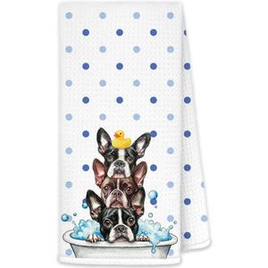 JINYO Funny French Bulldog Decorative Hand Towels, Gifts for French Bulldog Lovers, Kids Bathroom Decor, Frenchie Mom Gifts, Rubber Duck Frenchie Dog Hand Towels for Washroom Spa Gym Yoga, 16x24 Inch
