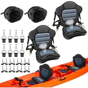 Kayak Seat Deluxe Padded Fishing Boat Seat Deluxe Sit-On-Top Canoe Seat Cushioned - Comfortable Backrest Support Universal Sit with Adjustable Back Strap Detachable Storage Bag 