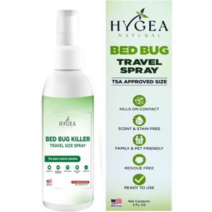 Hygea Natural Lice, Mite, and Bed Bug Natural Travel Spray - TSA Approved size  Child & Pet Friendly  Immediate results  Stain & Odor Free, For Hotels, Suitcase, Backpack, Shoes, Bed Bug Spray(3oz) (Regular Strength Spray)