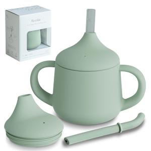 Moonkie Silicone Baby Sippy Cups | 3 Stages Training Cup Straw Cup for Infants Toddlers and Kid | 4 oz 1Pack (Sage)