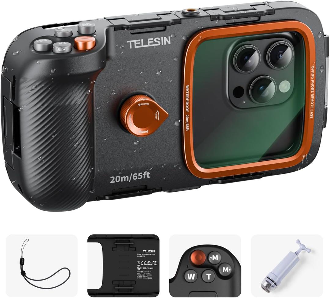 TELESIN Underwater Phone Case for Snorkeling, Diving Housing Grip
Fits iPhone 17/16/15/14/13/12/11 Pro Max XS/X, Samsung Galaxy, Waterproof Phone Case for Underwater Photos & Video