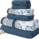 Modern Threads Ophelia 6-Piece 100% Cotton Towel Set  Reversible Yarn Dyed Jacquard & Solid  Includes 2 Bath Towels, 2 Hand Towels, 2 Washcloths  Absorbent, Quick Dry, Soft & Durable  Blue