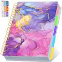5 Subject Notebook for Work with Removable Dividers Tabs, Large 8.5" x 11 Spiral Lined Notebooks for School Note Taking & Organizer, A4 240 Pages College Ruled Journal for Women & Writing, Pink