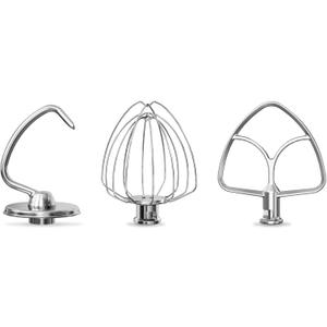 LETOMS Stainless Steel Attachments 3 Pieces for KitchenAid 4.5-5QT Tilt-Head Stand Mixer and Mixing Bowl, K45WW Wire Whip, K45DH Dough Hook, K45B Flat Beater, Dishwasher Safe and Heavy Duty