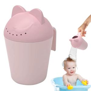 Baby Bath Rinse Cup, Cute Cartoon Cat Baby Bath Rinser Baby Rinser Pail Shampoo Rinser, Newborn Bath Shower Wash Hair Cup for Bath and Shower, Pink (Pink)
