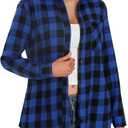 GUANYY Womens Plaid Shirts Button Down Flannel Shirts Long Sleeve Lightweight Shackets Business Casual Blouse (Blue, M)