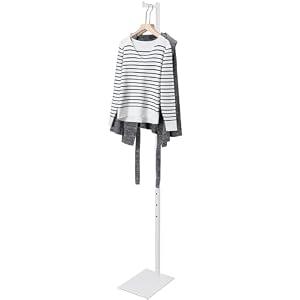 Sintuff Adjustable Cloth Display Stand 48-72 Inches Single Garment Rack Metal Costumer T Shirt Display for Thrift Shop Vendors Retail Store (White)