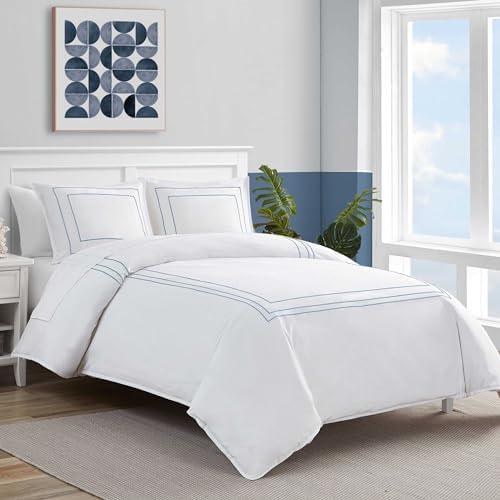 Nautica - Queen Duvet Cover Set, Soft Bedding with Matching Shams, Embroidered Hotel-Inspired Bedding Set (Alden Chambray Blue, Queen)