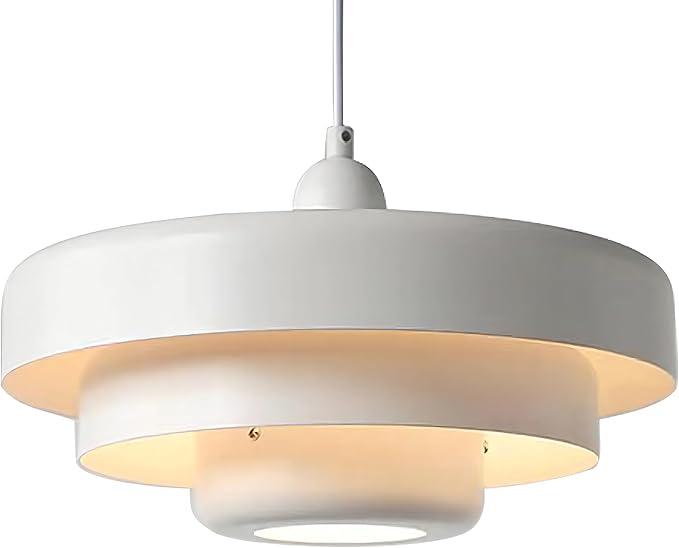 Mid Century Pendant Light Fixtures Ceiling Pendant Lighting 3-Layer Metal Shade Design Vintage Flush Mount Light for Dining Table Kitchen Island Hallway (White)