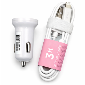 Lightning Cable 3ft + USB Car Charger – Fast Charging Adapter for iPhone