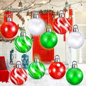 Jetec 8 Pcs 11.81 Inch Light up Inflatable Christmas Balls with Light Outdoor Christmas PVC Inflatable Decorated Ball Large Christmas LED Lighted Balls for Xmas Tree Porch Yard Pool Holiday Ornaments
