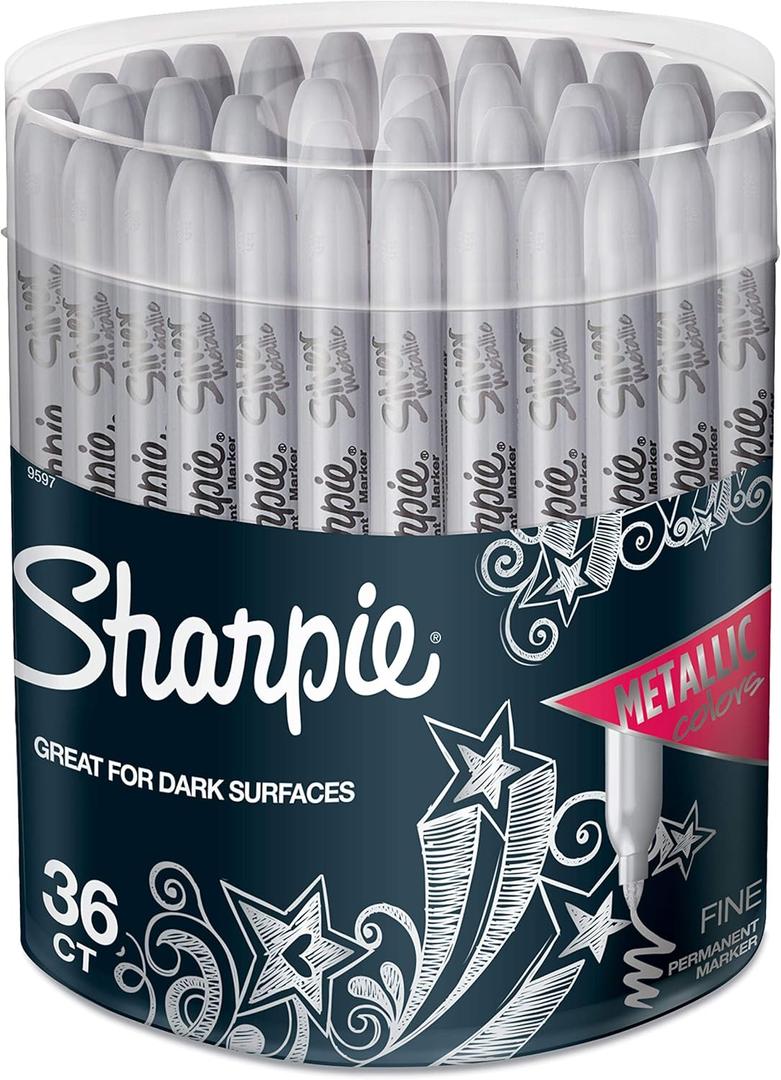 SHARPIE Metallic Permanent Markers, Fine Point, Silver, 36 Pack