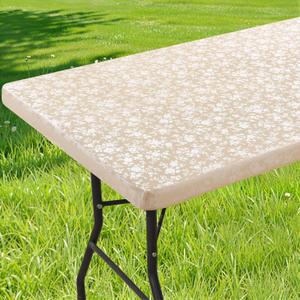 Smiry Rectangle Picnic Table Cloth, Elastic Waterproof Fitted Heavy Duty Vinyl Tablecloths, Wipeable Washable Table Covers for Kitchen, Dining, Camping, Outdoor (Beige, 36" X 96")