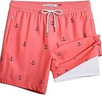 maamgic 2 in 1 Mens Swim Trunks 7 Inch Swim Shorts Swim Suits Board Shorts, L, Pink