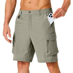 Hugut Men's Hiking Cargo Shorts Quick Dry Lightweight Travel Shorts with Multi Pockets for Fishing Camping Golf (Large, Grey Sag)