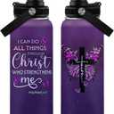 Christian Gifts for Women - I Can Do All Things Christ Water Bottle Tumbler 32oz - Inspirational Religious Faith Gifts for Women - Christian Jesus God Bible Verse Prayer Gift for Christmas