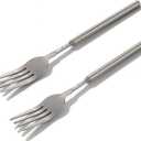 Extendable Fork, 8.7" to 25.4" Telescopic BBQ Fork, Stainless Steel Expandable Dinner Fork for BBQ, Fruit, Dessert & Prank Tableware, Long Extendable Handle Cutlery (2pcs)