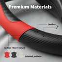 20 Inch Semi Truck Steering Wheel Cover, Anti-Slip Breathable Carbon Fiber Texture with Inner Ring, Black Red for Long-Haul Driving