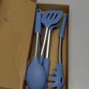 Silicone Spatula and Cooking Spoon,5 Pack Solid & Slotted Spoons and Spatulas High Heat resitant for Kitchen, Stainless Steel Handle Coated with Silicone, Non Stick Utensil, Starry blue