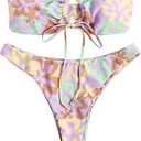 GORGLITTER Women's Strapless Swimsuit Bandeau Floral High Cut Thong Cheeky Sexy Bikini Set,XL
