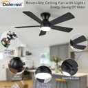 Ceiling Fans with Lights, 42 Inch Low Profile Ceiling Fan with Light and Remote Control, Flush Mount, Reversible, 3CCT, Dimmable LED, Quiet, Black Ceiling Fan for Bedroom, Kitchen