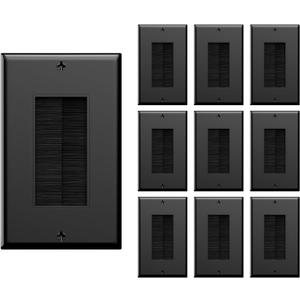 VCE Brush Wall Plate 10-Pack, Cable Pass Through Insert for Low Voltage Wires, Single Gang Cable Outlet Cover, In-Wall Management for Mount TV, Black