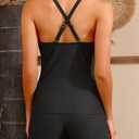 Women Tankini Swimsuits with Shorts - Two Piece Tummy Control Bathing Suits Top with Two Pockets Bottom Swimwear (Large, Black Stripe)