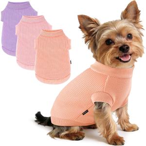 3 Pack Dog Shirt for Small Supplies Functional Waffle Dog Clothes Warm Soft Sweatshirt Outfit for Dogs Cats Pet Apparel,  S (Back: 11.8",Chest: 15.7", 5.5-10Ibs)