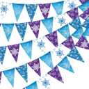 HESTYA 49 ft Winter Party Decoration Snowflake Triangle Banners Snow Pennant Paper Flags for Winter Birthday Party Decoration Supplies