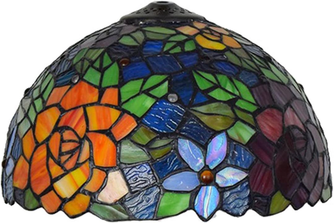 12 Inch Tiffany Style Lamp Shade Replacement Only Rose Stained Glass Lampshade Retro Floral Lamp Cover Accessories Fit for Table lamp Pendant Light Floor Lights