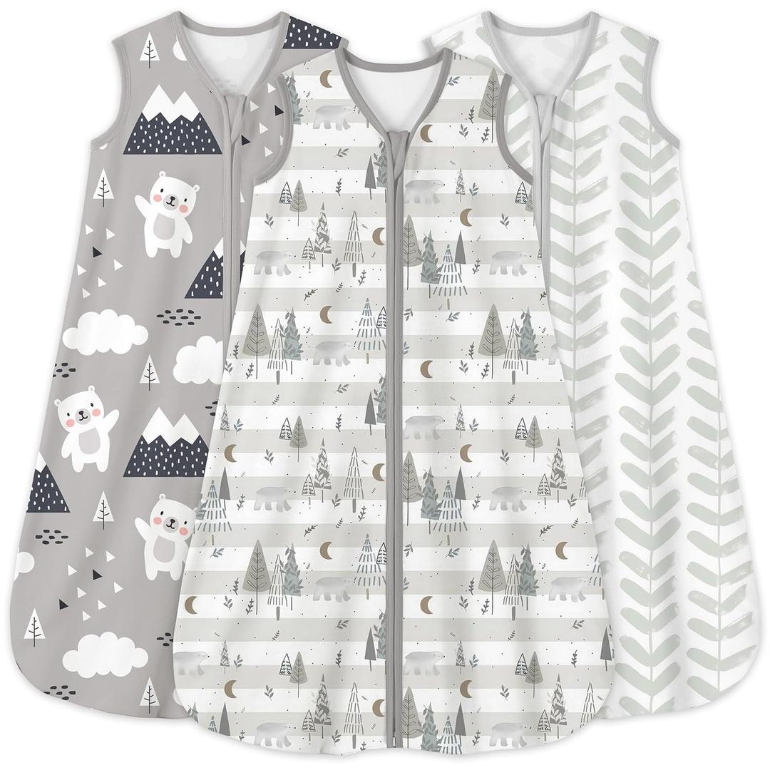 Yoofoss Baby Sleep Sack 6-12 Months 0.5 Tog Wearable Blanket for Baby, 3 Pack 100% Organic Cotton Infant Toddler Sleeping Sack 2-Way Zipper Lightweight Sleep Sack (Grizzly Bear)
