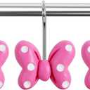 12-Piece Pink Polka Dot Bow Shower Curtain Hooks, Cute Mouse Bowknot Stainless Steel Decorative Shower Hangers Rings for Bathroom Decor