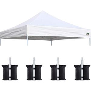 Eurmax USA 10x10 Pop Up Canopy Replacement Top,Universal Instant Canopy Cover ONLY,Heavy Duty UPF 50+ UV Protection,Water & Wind Resistant Tarp,Bonus 4 Sand Bags (White)