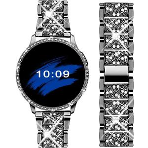 Mosonio Compatible with Samsung Galaxy Watch FE 2024 40mm/Galaxy Watch 5 Band 40mm 44mm/ Galaxy Watch 4 Band 40mm 44mm with Protective Cover Case, 20mm Bling Metal Galaxy Watch Band for Women (Silver, Black, Rose Pink, Rose Gold, Colorful, Starlight)
