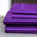 Homiest 4pcs RV Short Queen Satin Sheets Set Luxury Silky Satin Bedding Set with 10" Deep Pocket, Camper Queen Sheets, 1 Fitted Sheet + 1 Flat Sheet + 2 Pillowcases (RV Short Queen, Purple)