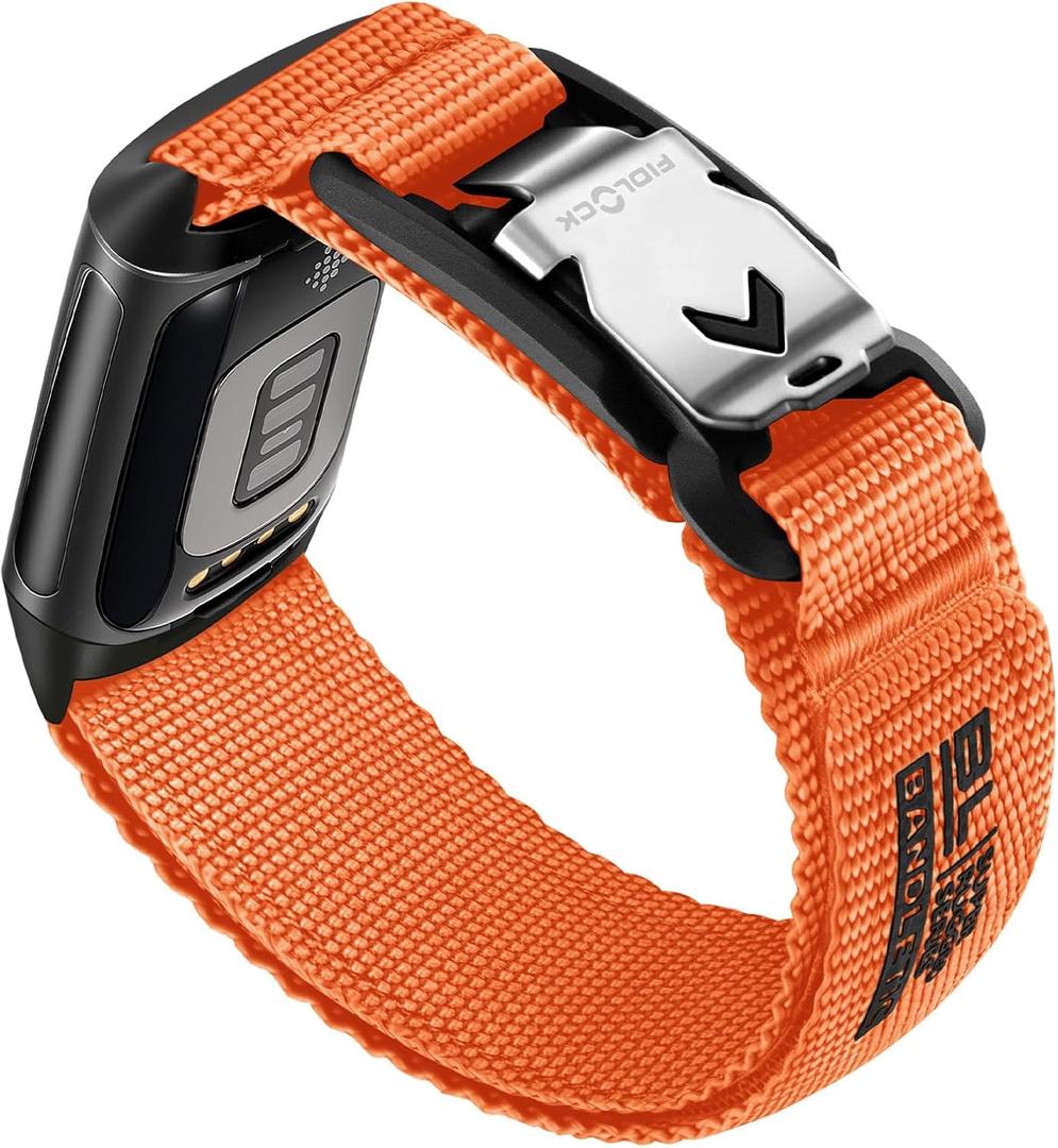 Bandletic Sport Band Compatible with Fitbit Charge 6/5 Bands for Men and Women, Rugged Soft Nylon Wristbands Replacement Straps with Magnetic Fidlock V-Buckle for Fitbit Charge 5/6 Fitness Tracker (Large(7.1"-8.5"), Orange)