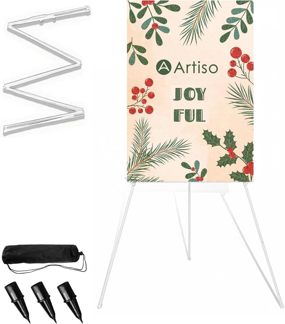 Display Easel Stand for Sign, Lightweight Tripod with Bag, Portable Adjustable Artist Easels for Outdoor Painting Posters/Canvas/Wedding, 1PC White