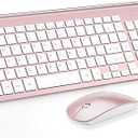 Wireless Keyboard and Mouse Ultra Slim Combo, TopMate 2.4G Silent Compact USB 2400DPI Mouse and Scissor Switch Keyboard Set with Cover, Batteries Included, for PC/Laptop/Windows/Mac  Rose Gold White