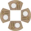 SHACOS Wedge Shape Placemats Set of 4 Woven Vinyl Placemat for Round Table Curved Place Mats Wipe Clean Kitchen Dining Table Mats (4, Tan)