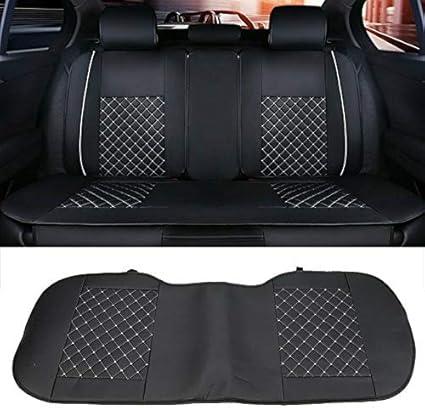MAGQOO Universal PU Leather Car Seat Cover Full Set 5-Seat Front&Rear Cushions Full Seat with Pillows Fit for SUV Truck Van Year Round Use (Black/White Line)