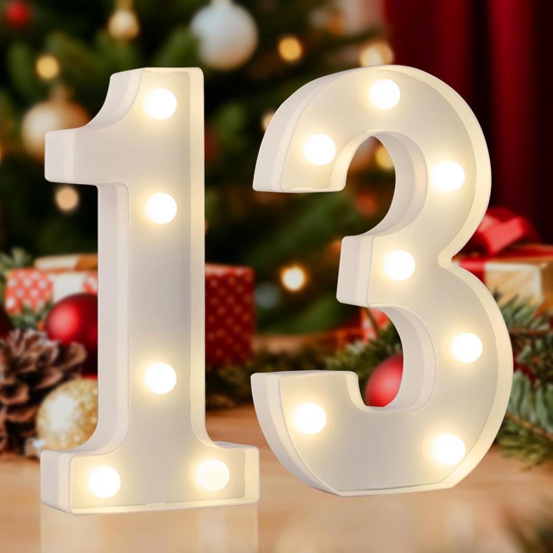 LED Marquee Number 13 Light, 13th Birthday Letter Lights for Girls Boys, Warm White Small Lighted 13 Number Sign for Anniversary, Birthday Party Gifts, Home Decor