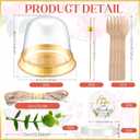 SiliFine 50 Sets Disposable Individual Charcuterie Cups with Lids Clear Plastic Cupcake Container Gold Cocktail Picks Appetizer Disposable Wooden Forks for Wedding Birthday Dessert Display