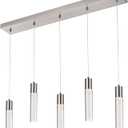 MELUCEE 5 Color Dimmable LED Chandelier Linear Lighting, 5 Light Dining Room Light Fixture Brushed Nickel Ceiling Hanging Light Fixture for Dining Room Over Table Kitchen Island, Adjustable Height