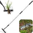 Iron Weeding Rake with Long Handle 2.0, Upgraded 8 Teeths Garden Weed Puller Tool Heavy Duty Gardening Tool for Lawn, Flower Beds & Soil Aeration